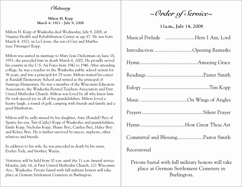 Template for Memorial Service Unique Free Printable Funeral Programs