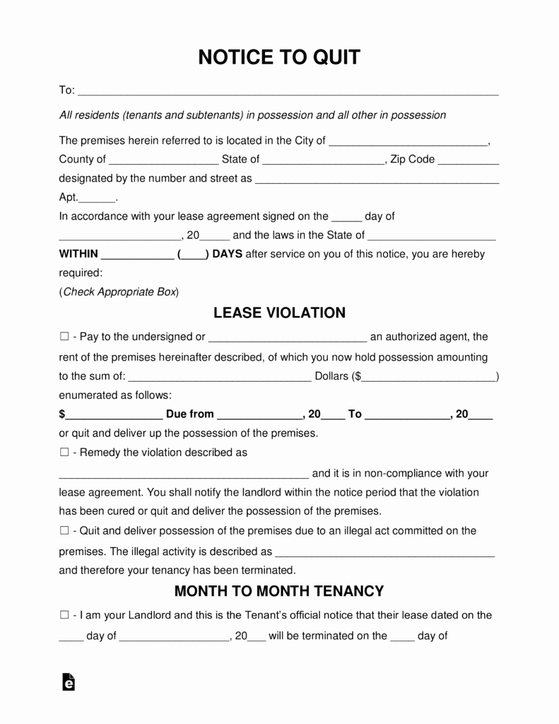 Tenant Eviction Notice Template Inspirational Free Eviction Notice forms Notices to Quit Pdf