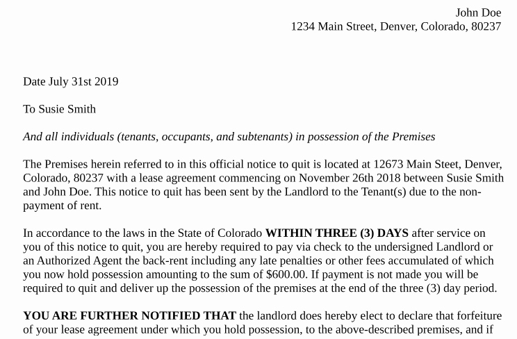 Tenant Eviction Notice Template Unique Free Tenant Eviction Notice or Notice to Quit form