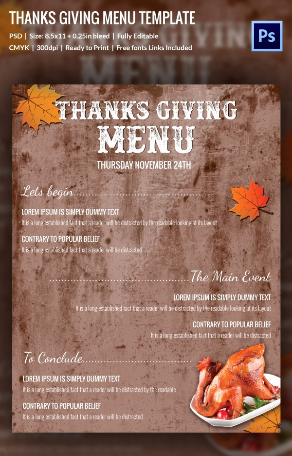 Thanksgiving Day Menu Template Awesome 25 Thanksgiving Menu Templates Free Sample Example