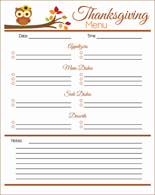 Thanksgiving Day Menu Template Beautiful My Owl Barn Printable Thanksgiving Menu Planner