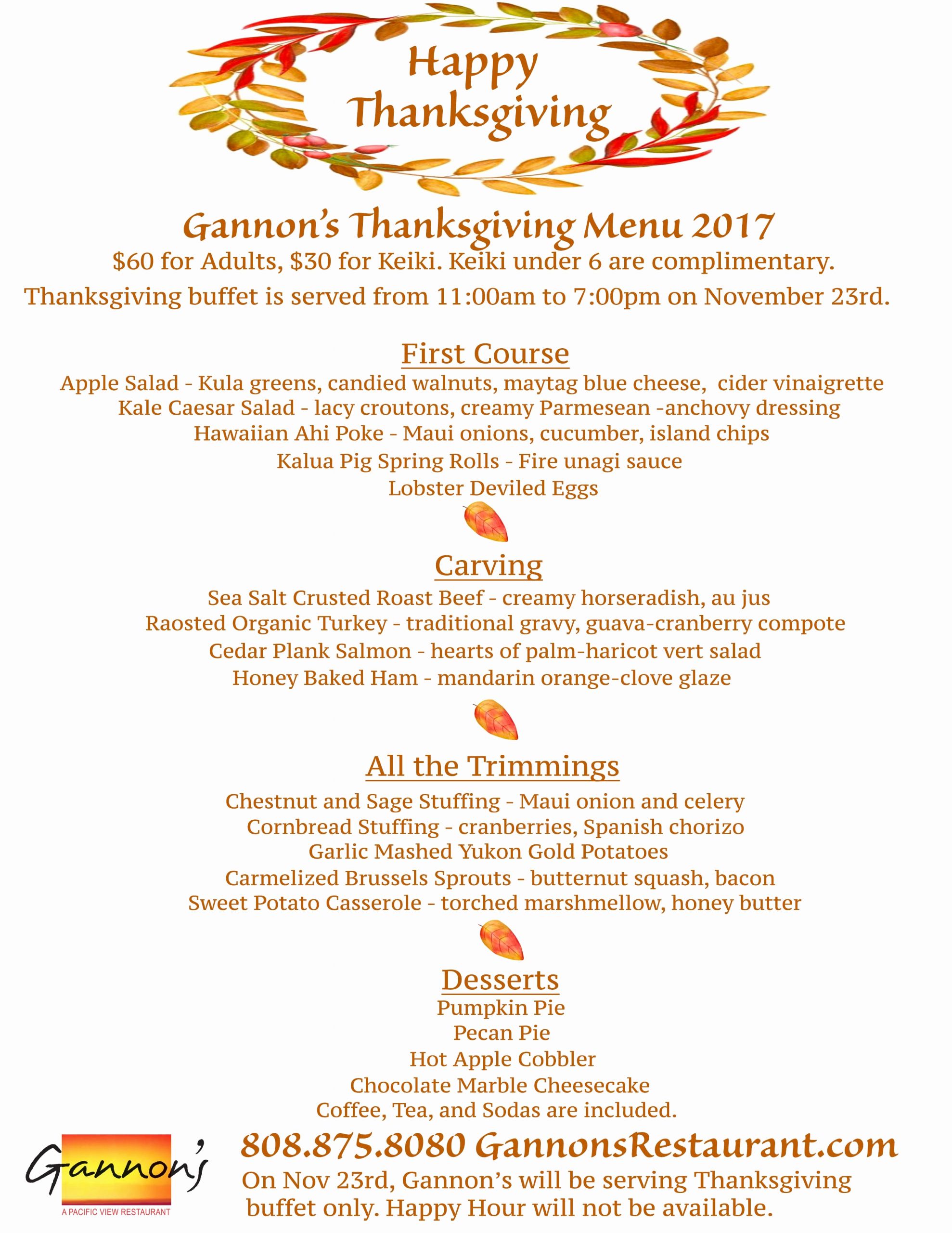 Thanksgiving Day Menu Template Best Of Gannon S Restaurant Announces Thanksgiving Day Buffet Menu