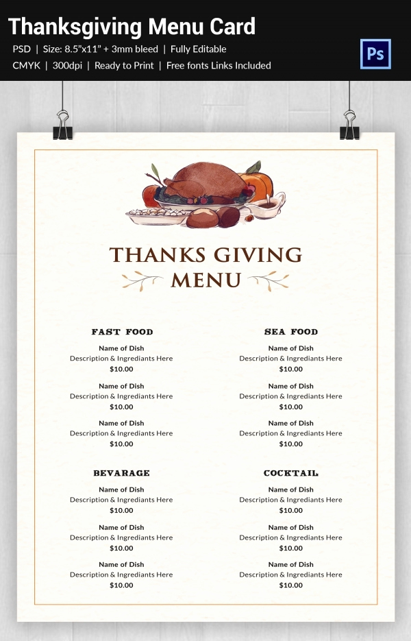 Thanksgiving Day Menu Template Elegant 25 Thanksgiving Menu Templates Free Sample Example