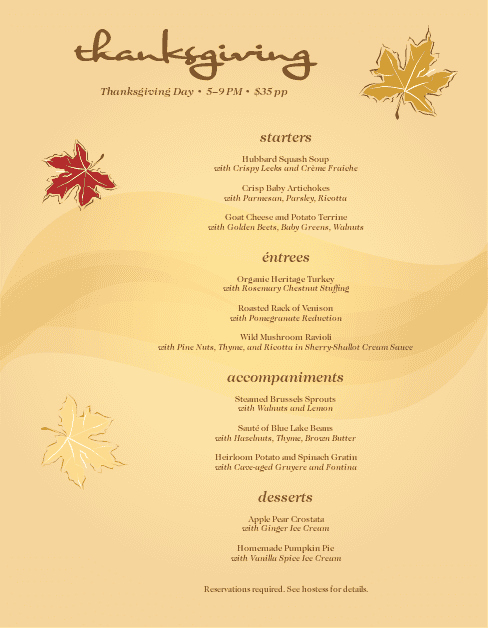 autumn dinner menu
