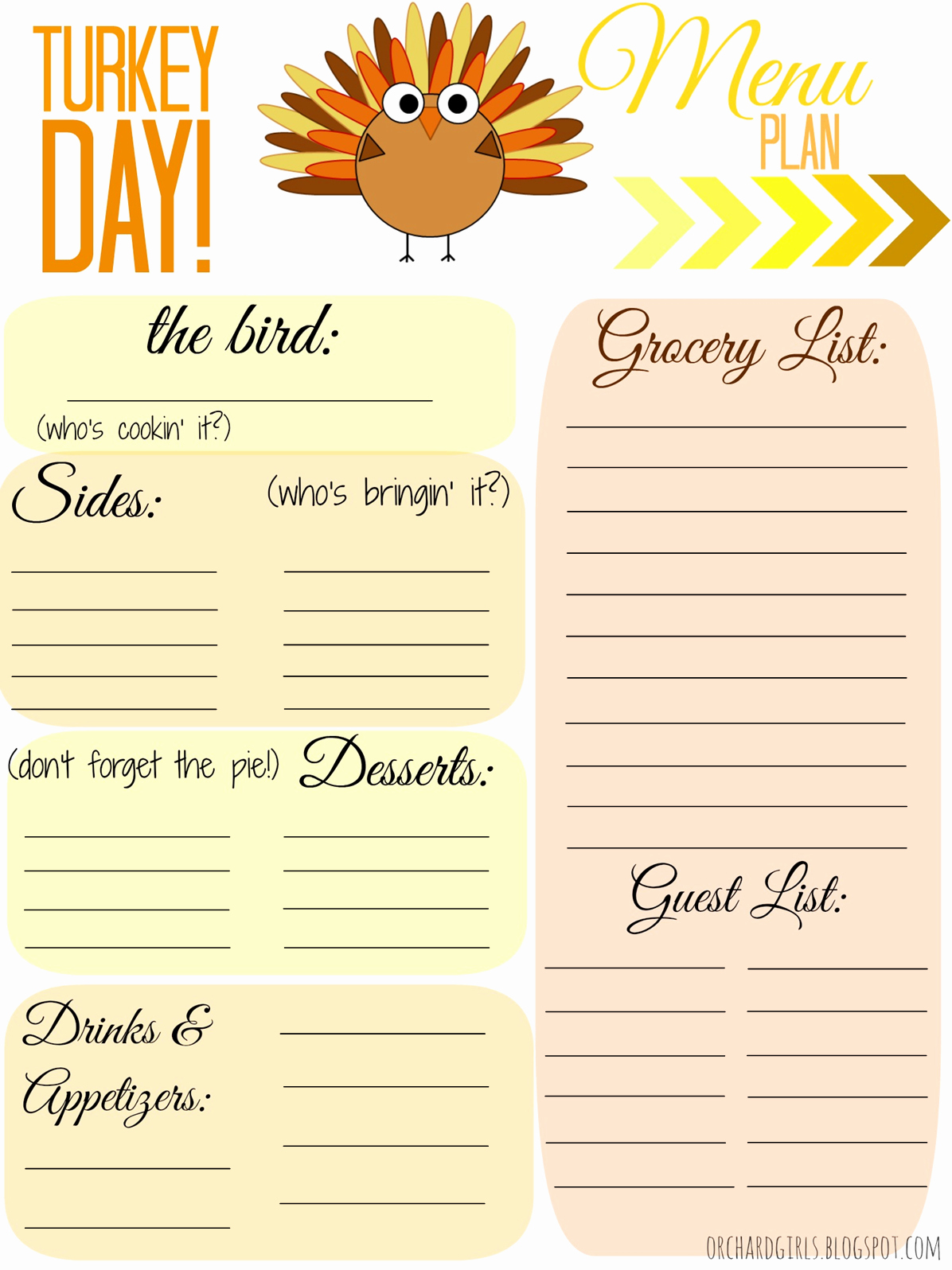 Thanksgiving Day Menu Template Lovely orchard Girls Free Thankgiving Day Menu Plan Printable