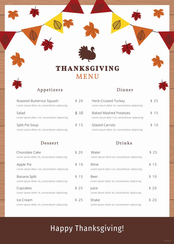 Thanksgiving Day Menu Template Luxury 25 Thanksgiving Menu Templates Free Sample Example