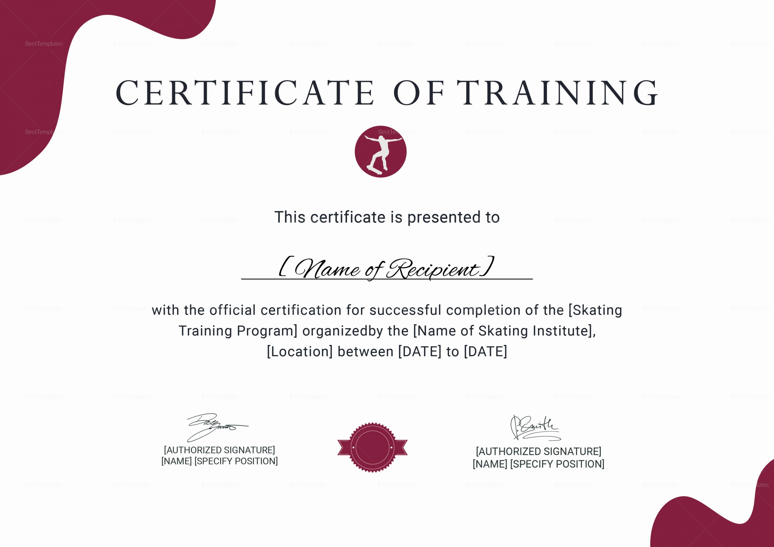 Training Certificate Template Doc Luxury Training Certificate for Skating Design Template In Psd Word