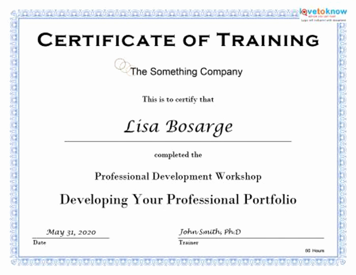 Training Certificate Template Doc New Certificate Of Training Template 15 Training Certificate