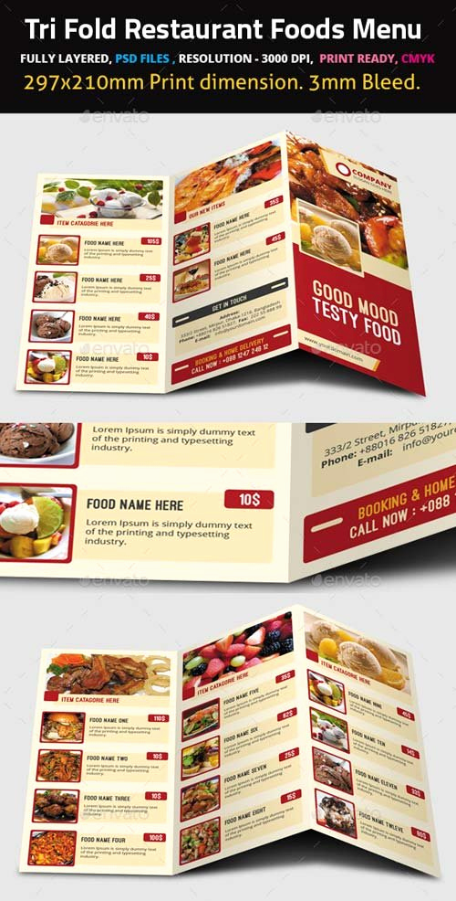 Tri Fold Menu Template Free Beautiful Food Menu Templates Graphicriver Tri Fold Restaurant