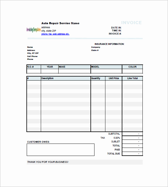 Truck Repair Invoice Template Best Of Auto Repair Invoice Templates