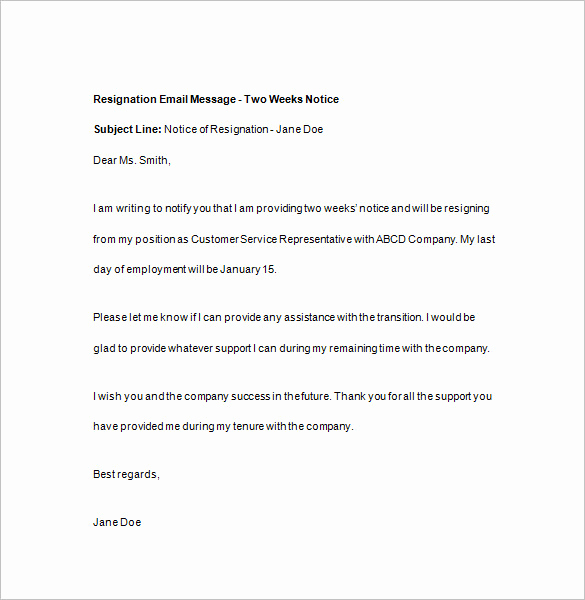 Two Weeks Notice Email Template Best Of 15 Two Weeks Notice Templates Google Docs Ms Word