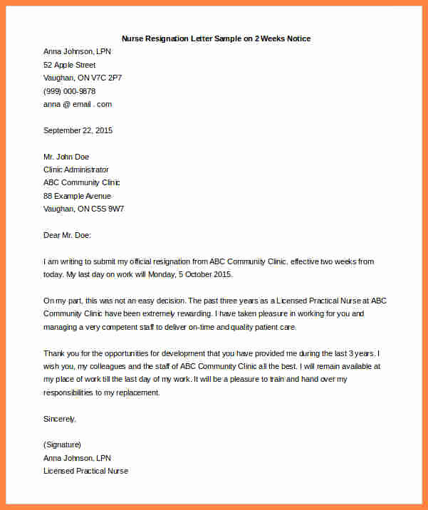 Two Weeks Notice Email Template Elegant 5 Example Of Resignation Letter 1 Week Notice