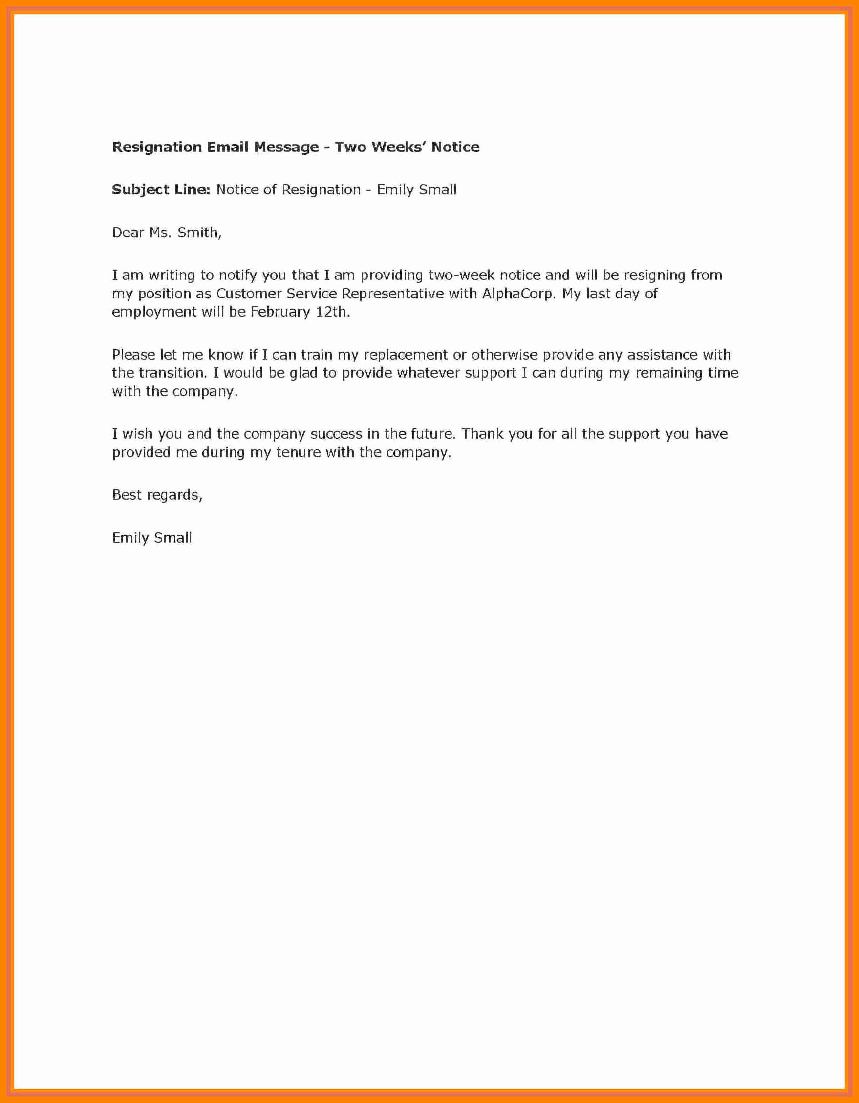 Two Weeks Notice Email Template Fresh 8 Giving Two Weeks Notice On A Monday