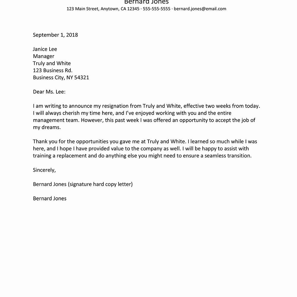 Two Weeks Notice Email Template New Resignation Notice Letters and Email Examples
