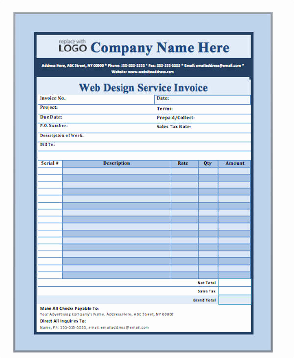 Website Design Invoice Template New Sample Web Design Invoice 7 Examples In Pdf Word