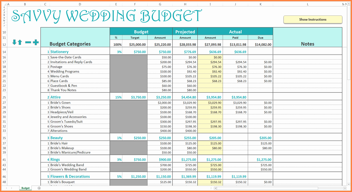 Wedding Budget Spreadsheet Template Elegant 9 Wedding Bud Excel Spreadsheet