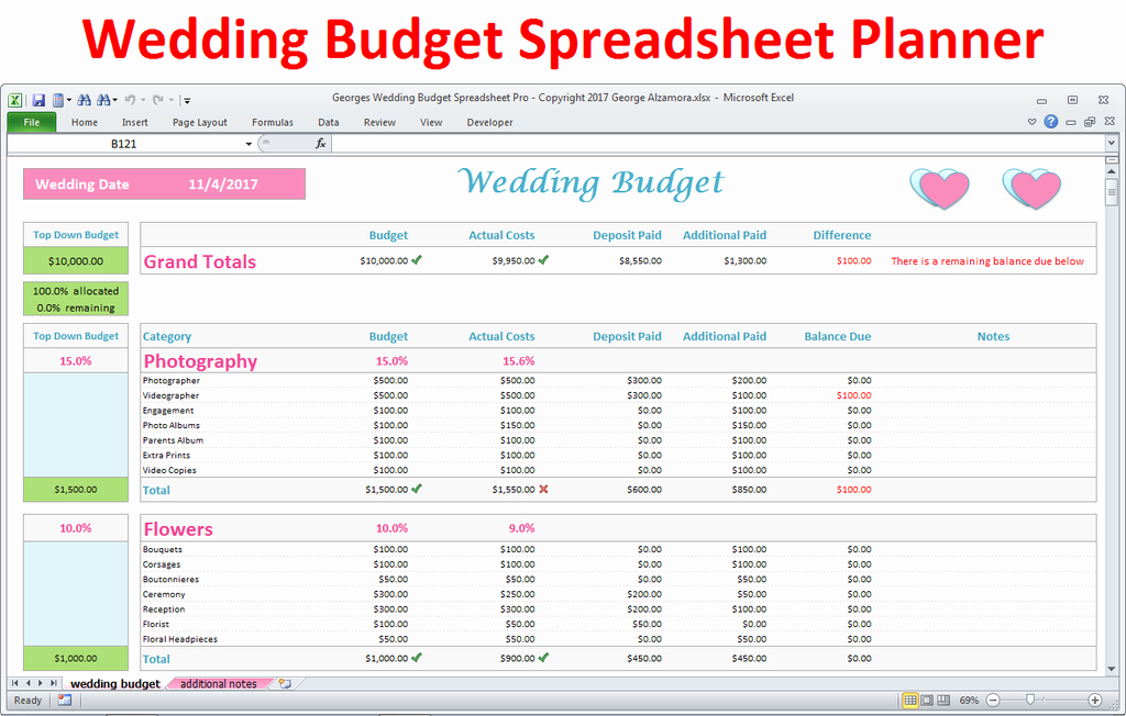 Wedding Budget Spreadsheet Template Elegant Wedding Bud Spreadsheet Excel Wedding Planner Pro