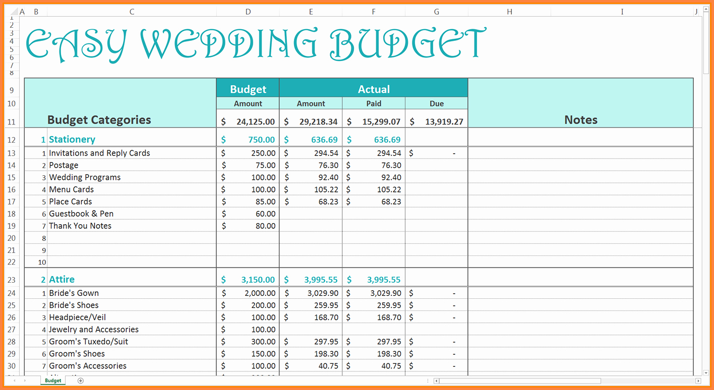 Wedding Budget Spreadsheet Template Lovely 9 Wedding Bud Excel Spreadsheet