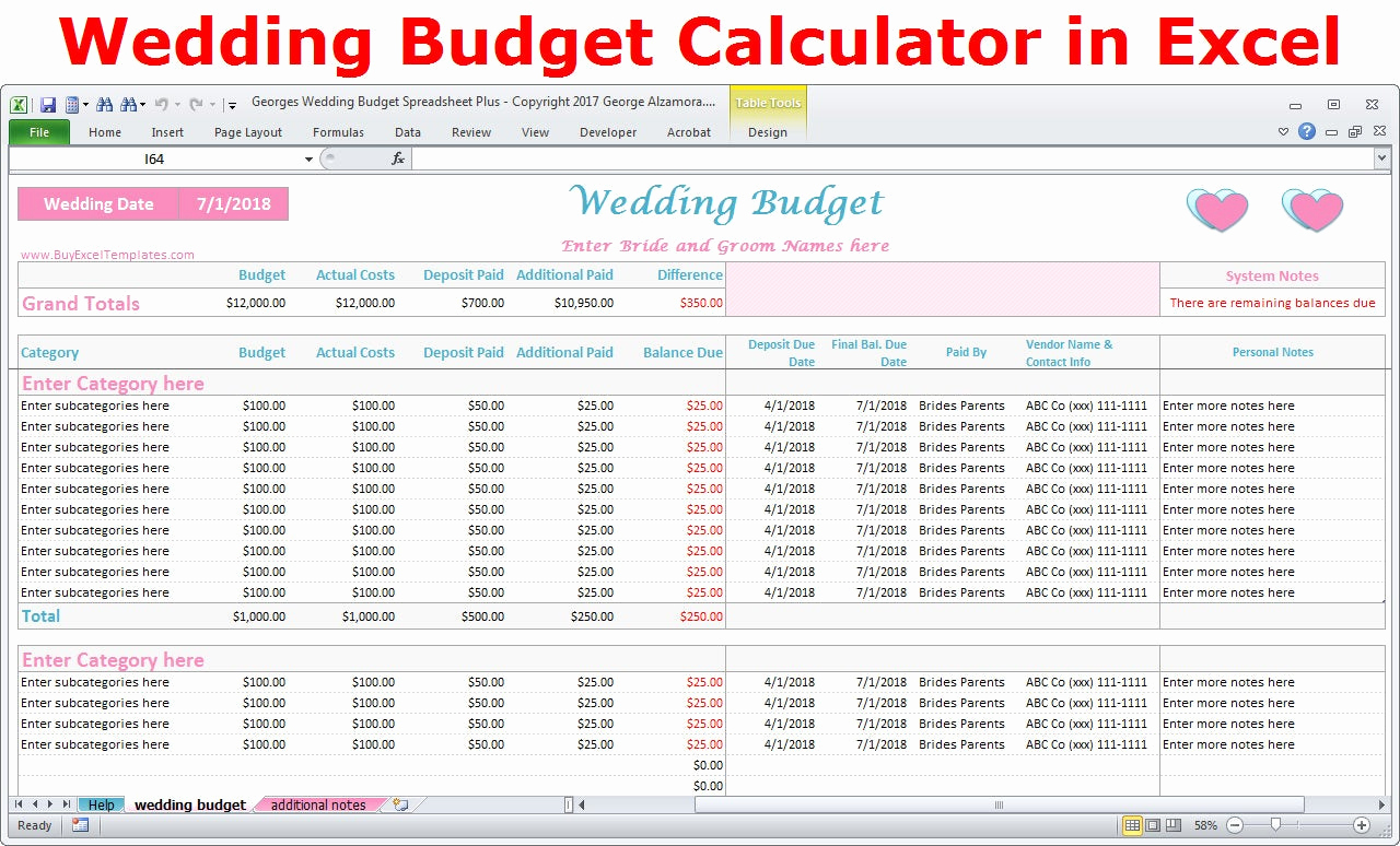 Wedding Budget Template Excel Awesome Wedding Bud Cost Calculator Excel Spreadsheet Template