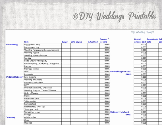 Wedding Budget Template Excel Unique Wedding Bud Spreadsheet Printable Wedding Bud