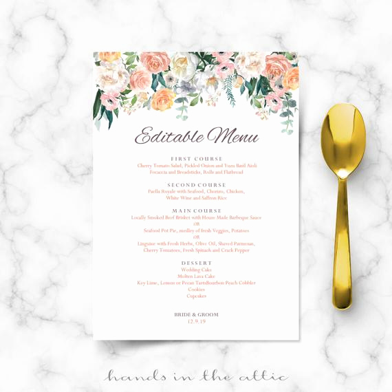 Wedding Buffet Menu Template Awesome Wedding Buffet Menu Cards Floral Diy Template Wedding