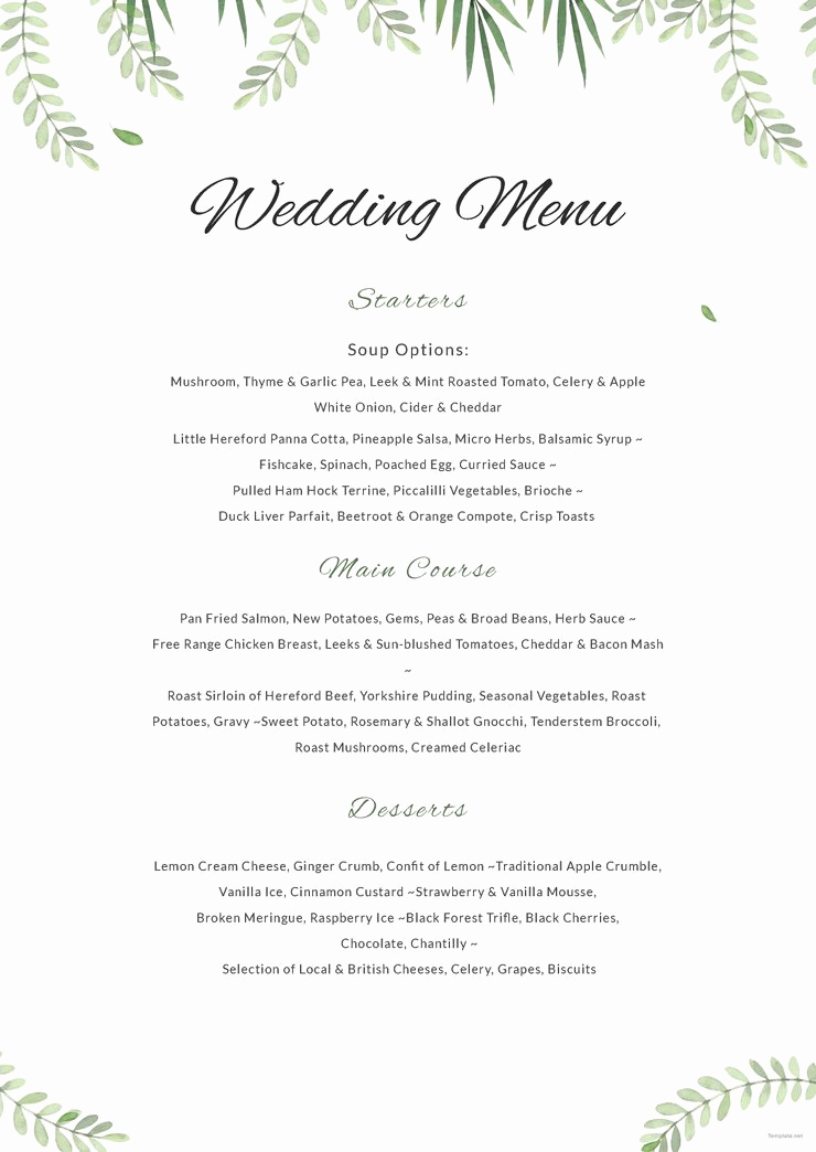 Wedding Buffet Menu Template Beautiful Free Sample Wedding Menu