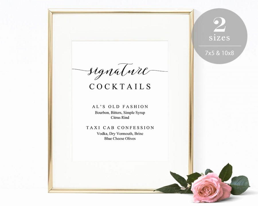 Wedding Drink Menu Template Beautiful Signature Cocktails Sign Template Printable Drink Sign