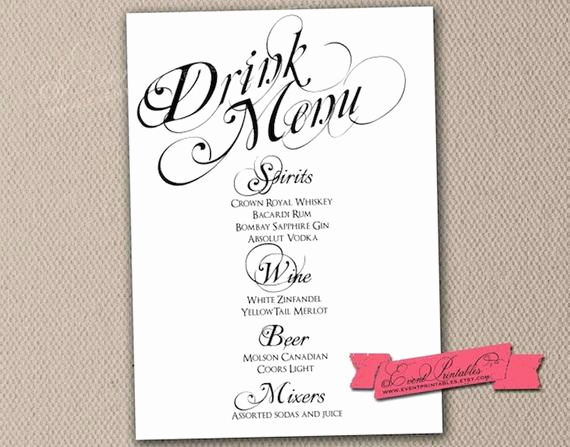 Wedding Drink Menu Template Best Of Items Similar to Printable Drink Menu Card Diy Wedding