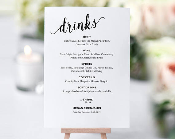 Wedding Drink Menu Template Inspirational Bar Menu Sign Wedding Bar Sign Bar Sign Wedding Bar Menu