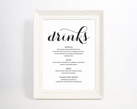 Wedding Drink Menu Template Inspirational Bar Menu Template Bar Menu Bar Menu Printable Bar Menu