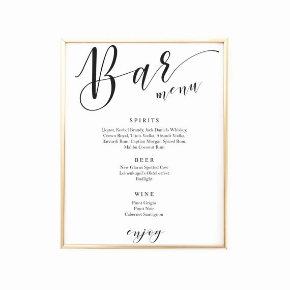 Wedding Drink Menu Template Inspirational Script Bar Sign Template Wedding Bar Menu Signs Signature