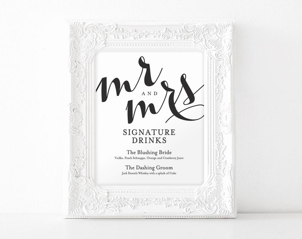 Wedding Drink Menu Template Lovely Signature Drink Sign Signature Drinks Printable Wedding