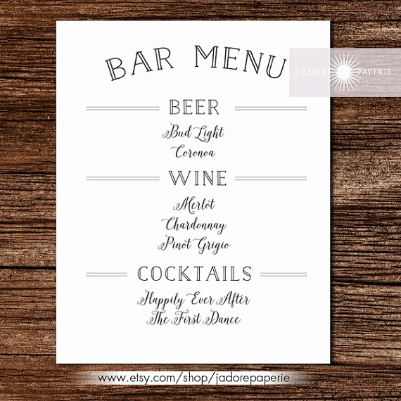 Wedding Drink Menu Template Luxury Printable Wedding Menu Card Blush Calligraphy