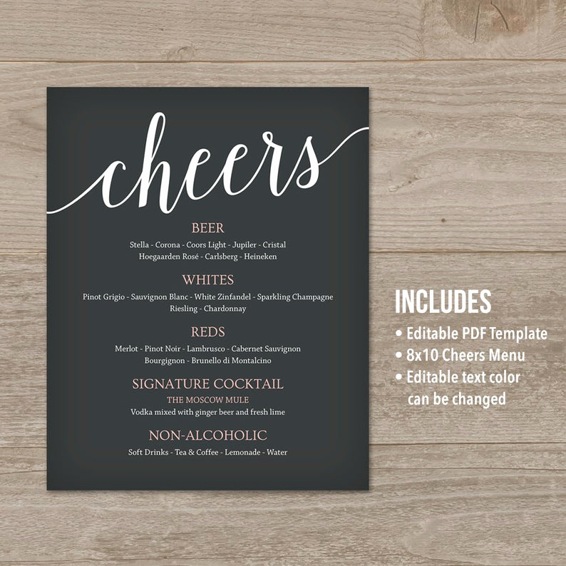 Wedding Drink Menu Template New Wedding Drink Menu Template Bar Menu Wedding Wedding Menu