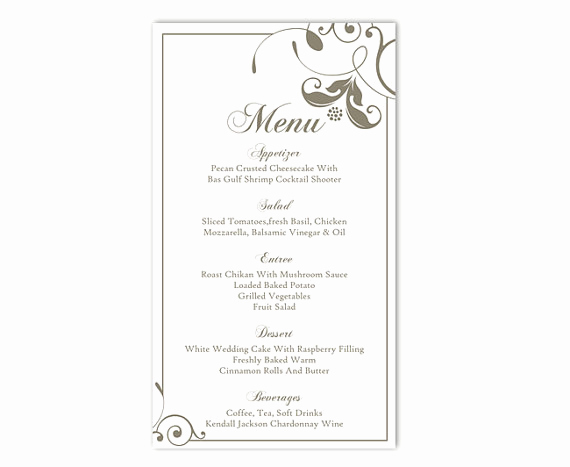 Wedding Menu Template Free Download Awesome Wedding Menu Template Diy Menu Card Template Editable Text