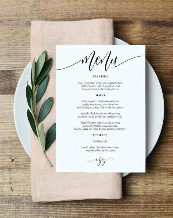 Wedding Menu Template Free Download Awesome Wedding Menu Template Printable Menu Card 5x7 Wedding