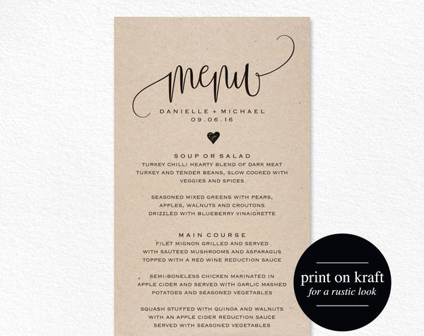 Wedding Menu Template Free Download Elegant Rustic Wedding Menu Wedding Menu Template Menu Cards