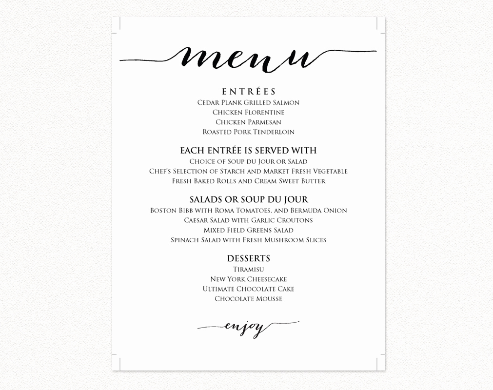 Wedding Menu Template Free Download Fresh Wedding Menu Templates · Wedding Templates and Printables