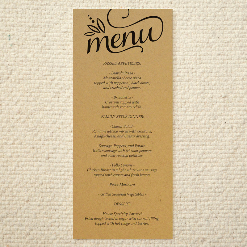 Wedding Menu Template Free Download Luxury Diy Kraft Paper Wedding Menu – Love &amp; Cherish Script