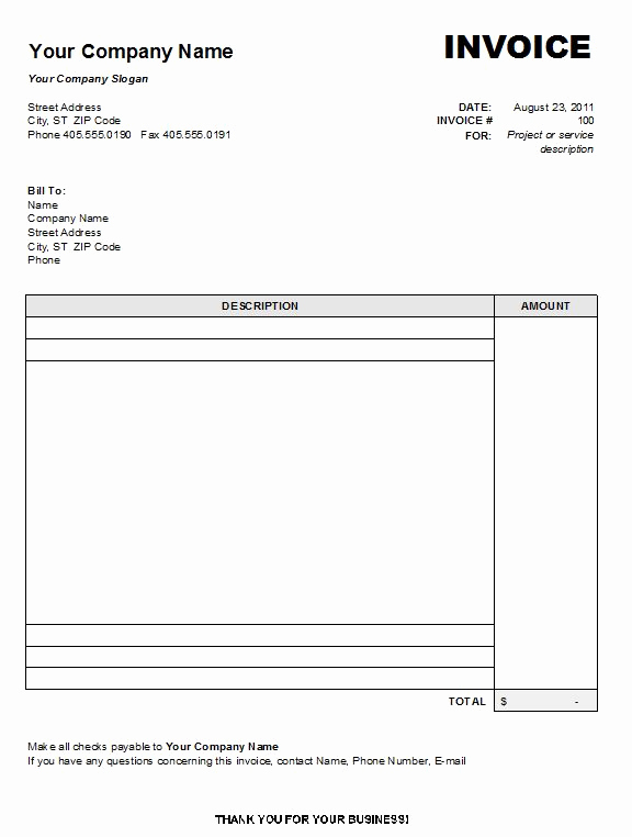 Word Document Invoice Template New Blank Invoice Template 8