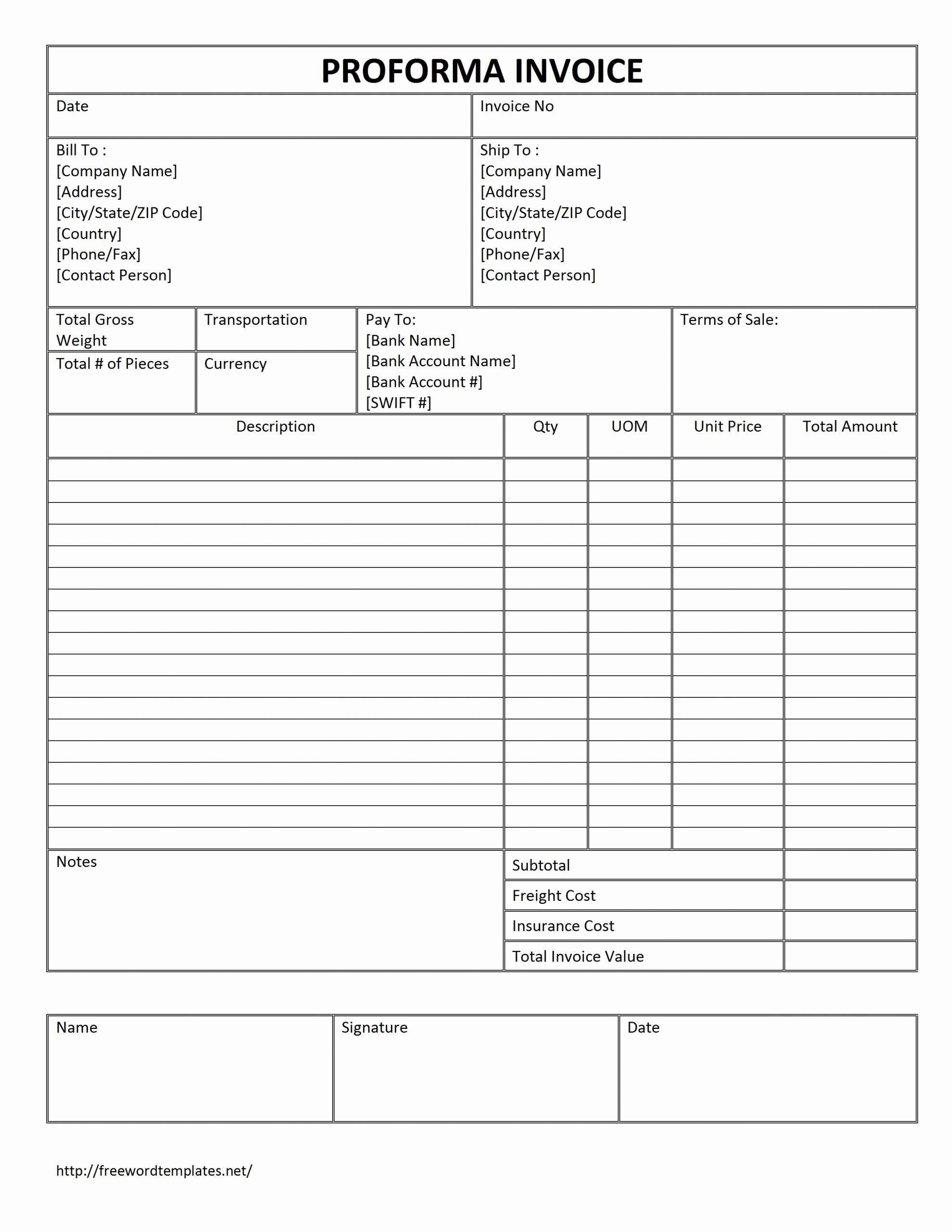 Word Document Invoice Template Unique Proforma Invoice Template Word