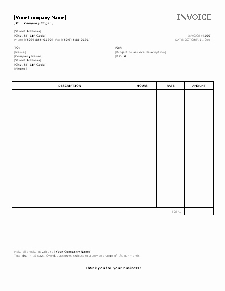 Word Invoice Template Free Lovely Service Invoice with Hours and Rates