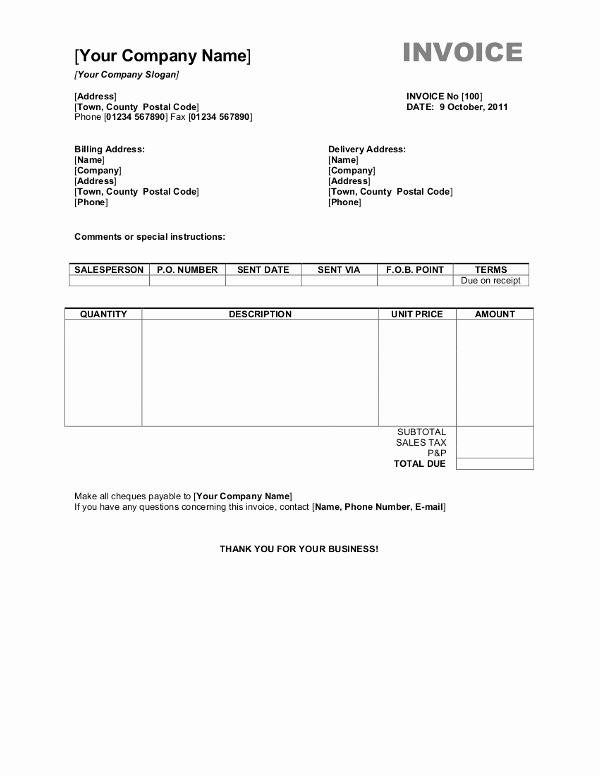 Word Invoice Template Free New Free Invoice Templates for Word Excel Open Fice