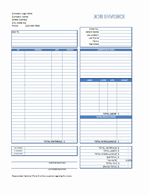 Work Invoice Template Word New Job Invoice Template